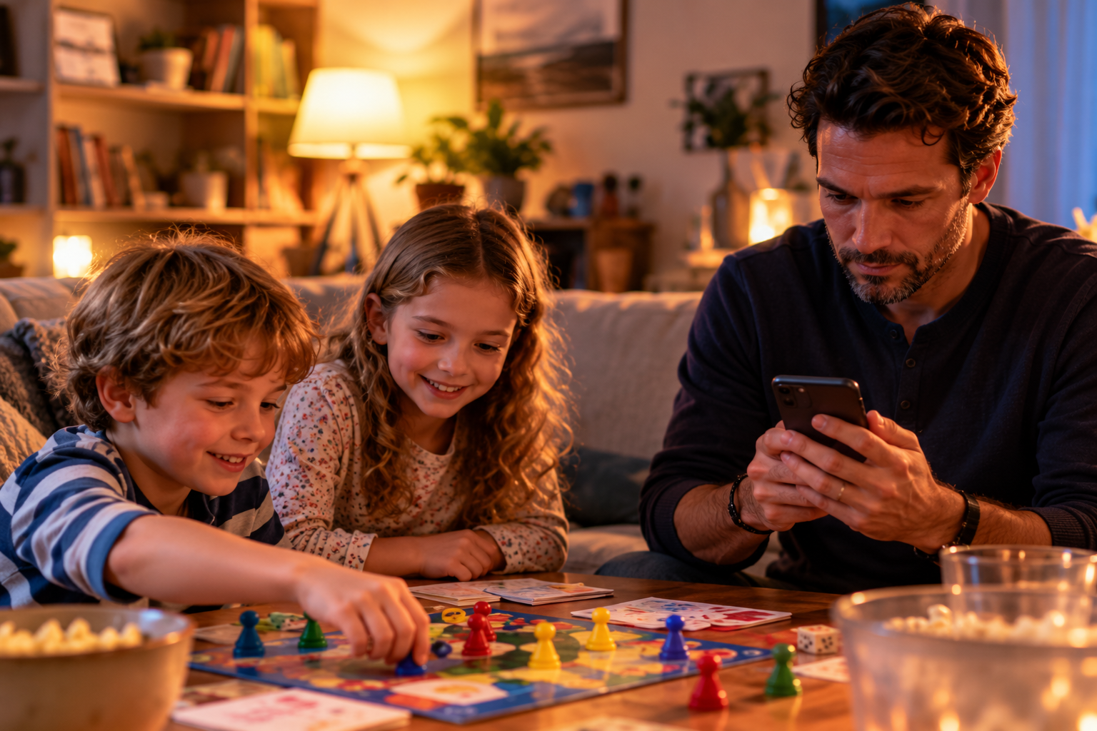 Game night interrupted by smartphone distraction
